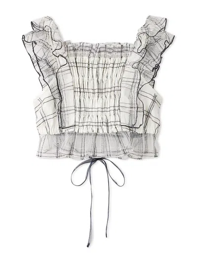 Snidel Smocked Ruffle Lace Crop Top In Multi