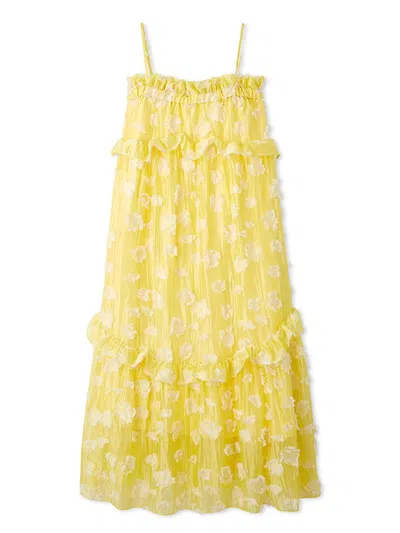 Snidel Spaghetti Strap Ruffle Maxi Dress In Yellow
