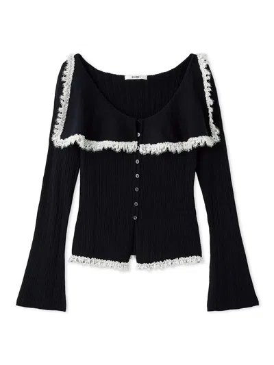 Snidel Sustainable Big Collar Lace Trim Knit Pullover In Black