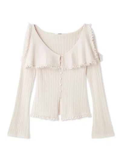Snidel Sustainable Big Collar Lace Trim Knit Pullover In Neutral
