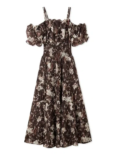 Snidel Sustainable Off-shoulder Gathered Dress In Brown