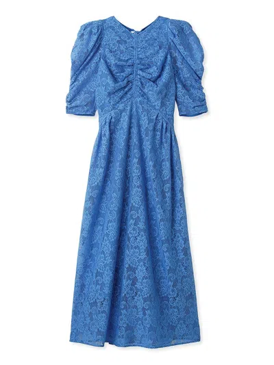 Snidel Sustainable Puff Sleeve Lace Dress In Blue
