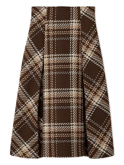 Snidel Sustainable Roving Check Midi Skirt In Brown