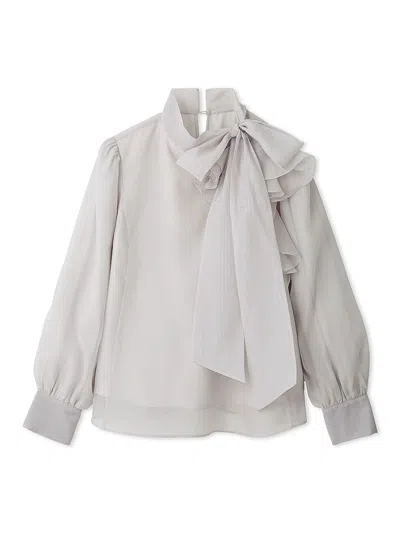 Snidel Sustainable Ruffle Ribbon Organza Blouse In Gray