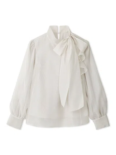 Snidel Sustainable Ruffle Ribbon Organza Blouse In White