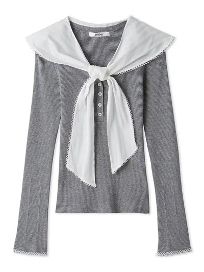 Snidel Sustainable Scarf Blouse Docking Pullover In Blue