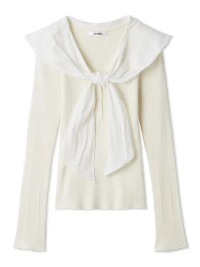 Snidel Sustainable Scarf Blouse Docking Pullover In White