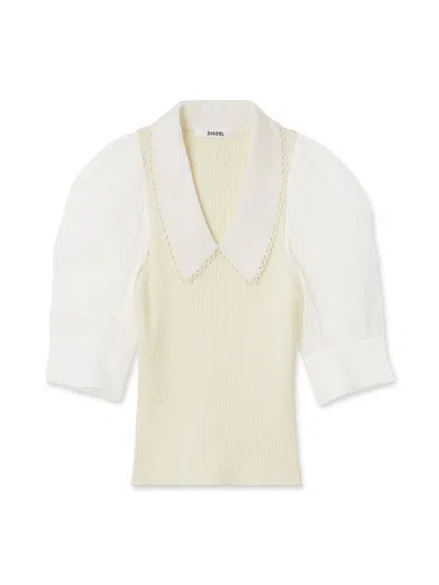 Snidel Sustainable Sheer Knit Pullover With Collar In White