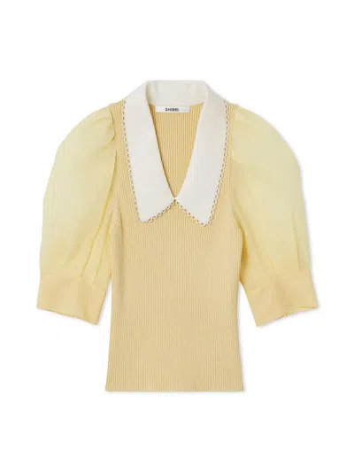 Snidel Sustainable Sheer Knit Pullover With Collar In Yellow