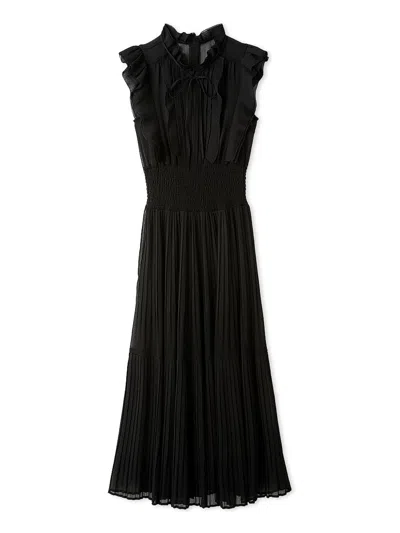 Snidel Sustainable Sheer Pleated Waist Dress In Black