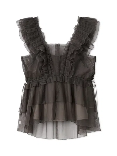 Snidel Sustainable Tulle Peplum Blouse In Brown
