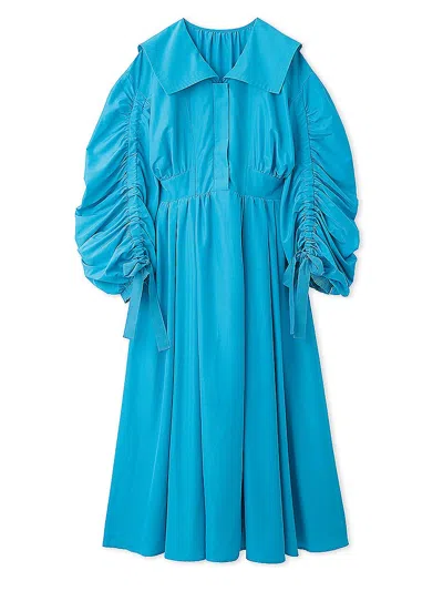 Snidel Taffeta Volume Maxi Shirt Dress In Blue