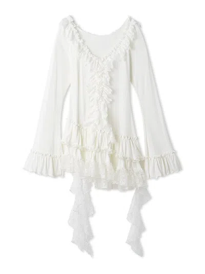 Snidel Tiered Frill Cut-and-sew Pullover In White