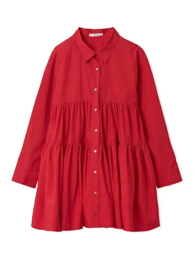 Snidel Tiered Mini Shirt Dress In Red