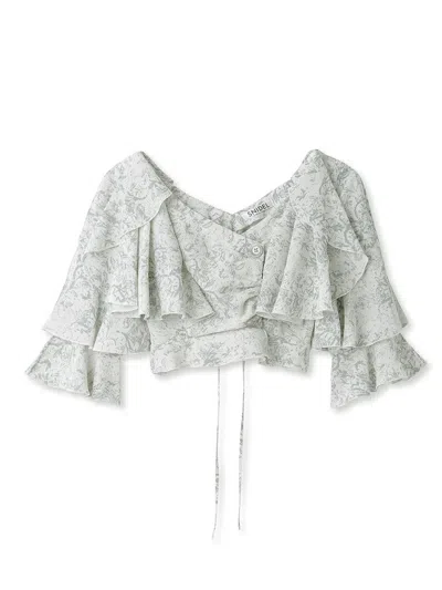Snidel Tiered Ruffles Crop Blouse In Gray