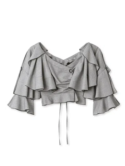 Snidel Tiered Ruffles Crop Blouse In Gray