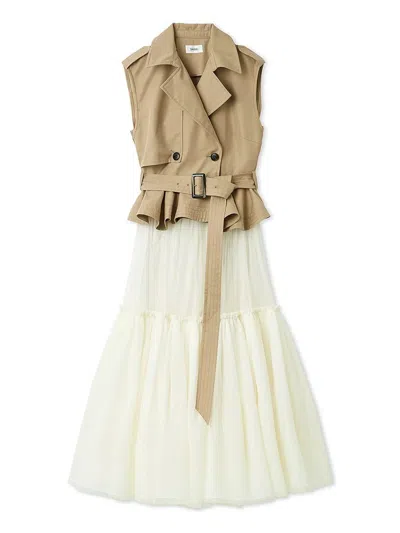 Trench Tulle Set Dress In Neutral from SNIDEL