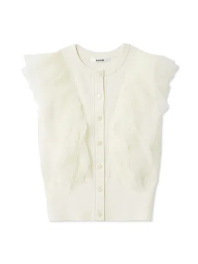 Snidel Tulle Ruffle Crew Knit In Gray