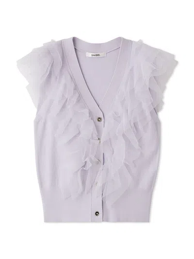Snidel Tulle Ruffle Knit Sweater In Lavender