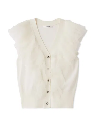 Snidel Tulle Ruffle Knit Sweater In Off White