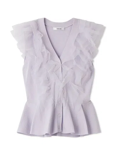 Snidel Tulle Ruffle Peplum Knit Sweater In Lavender