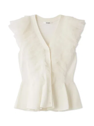 Snidel Tulle Ruffle Peplum Knit Sweater In Off White