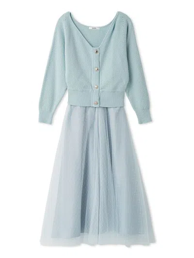 Snidel Tulle Skirt Set With Cardigan In Blue