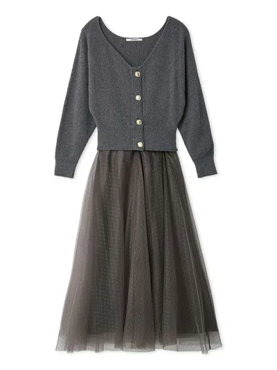 Snidel Tulle Skirt Set With Cardigan In Gray