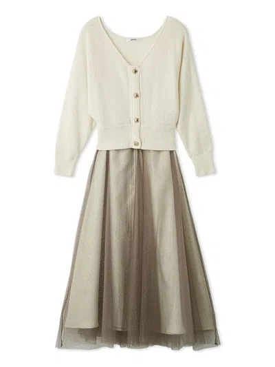 Snidel Tulle Skirt Set With Cardigan In White