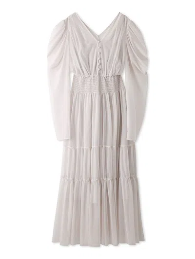 Snidel V-neck Tiered Tulle Dress In White