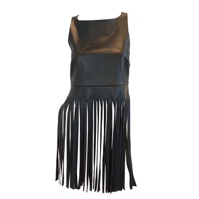 Snider Women's Black Handmade Molten Fringe Top