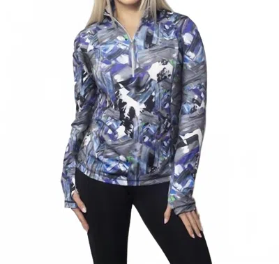 Sno Skins Microfiber Zip Neck Top In Picasso In Blue