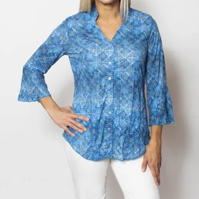 Sno Skins Printed Crinkle Mesh Sweetheart Blouse In Tiles In Multi