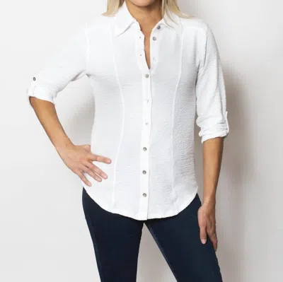 Sno Skins Seersucker Knit Matching Thread Button Shirt In White