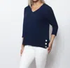 Sno Skins Seersucker Knit V-neck Top In Indigo