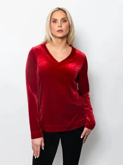 Sno Skins Velour V-neck Oversize Top In Garnet In Red