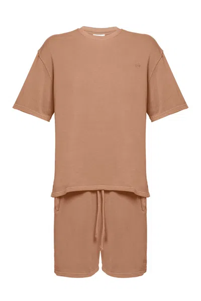 Snob Love Men's Cotton Casual T-shirt & Short Set - Light Brown
