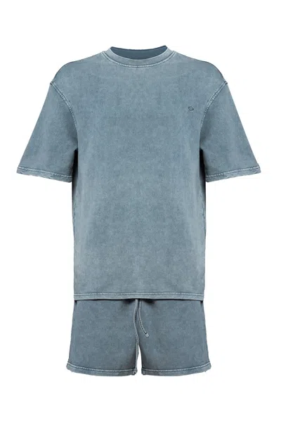 Snob Love Men's Green / Grey Cotton Casual T-shirt & Short Set - Grey In Green/grey