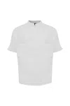 Snob Love Men's Linen Mandarin Half Neck Button Two Chest Pocket Shirt White - White In White
