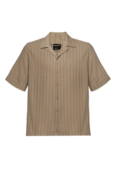 Snob Love Men's Linen Striped Patterned Shirt - Brown