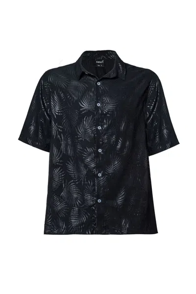 Snob Love Men's Palm Tree Printed Shirt Black - Black