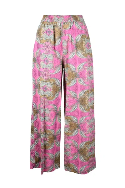 Snobby Sheep Fuchsia Wide-leg Trousers With Artistic Pattern In Multi