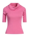 Snobby Sheep Woman Turtleneck Fuchsia Size 2 Cotton, Silk In Pink