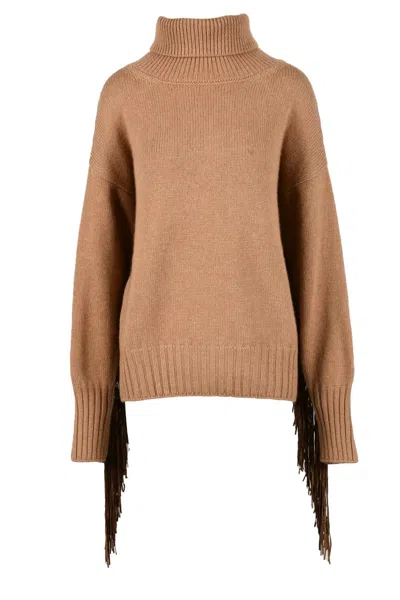 Snobby Sheep Wool And Cashmere Sweater With Fringes - Beige In Brown