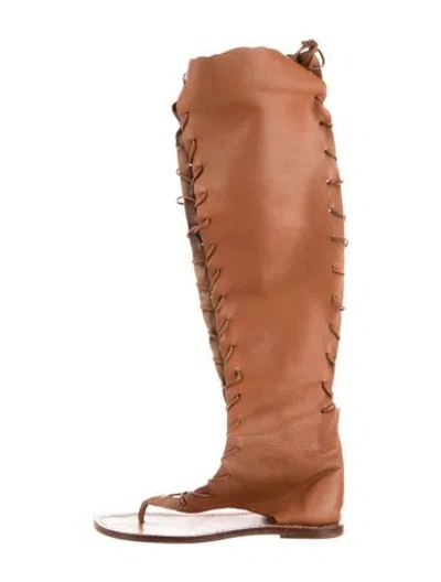 Pre-owned Snow From St Barth Leather Gladiator Sandals In Brown