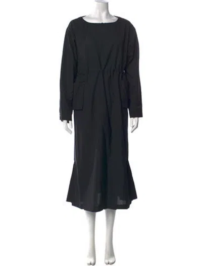 Pre-owned Snow Peak Crew Neck Midi Length Dress In Black