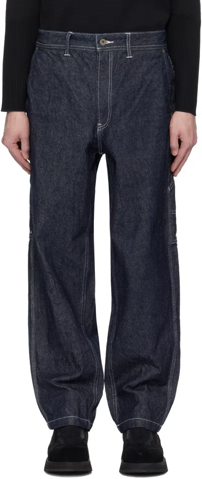Snow Peak Navy Recycled Cotton Wide Jeans In Indigo