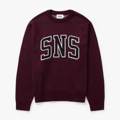 Sns Collegiate Logo Knit Crewneck In Burgundy