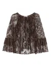 So Allure Floral-lace Ruffled Blouse In Brown