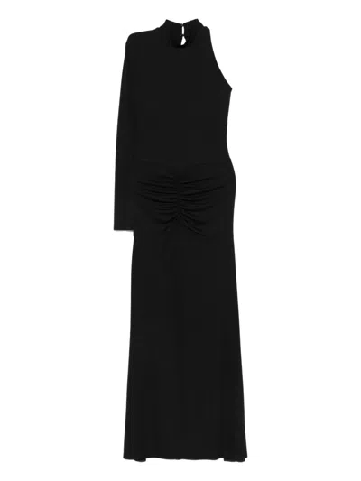 So Allure Turtleneck Single-sleeve Maxi Dress In Black